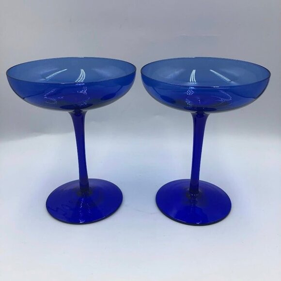 Z Gallerie Set of 2 Cobalt Blue Glass Margarita Glasses Drinkware Barware - Picture 3 of 11